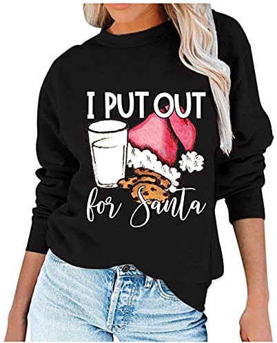 Strickjacke Mit Und Damen Sweatshirt Merry Christmas Easy O-Neck Langarm Print Top Bluse Kordel Schlitten