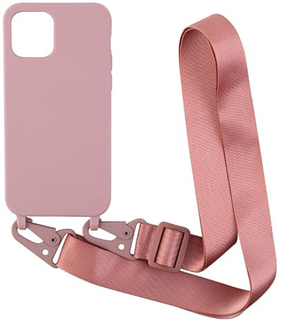 PuYu Zhe Compatible With iPhone 13 Pro Max Case,Soft Matte Silicone TPU Crossbody Cover with Adjustable Neck Cord Lanyard Strap,Slim Stylish Shockproof Lanyard Case-Sand Pink