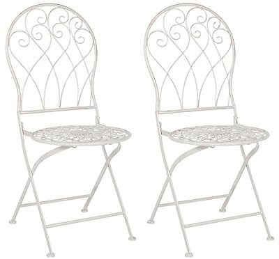 Beliani Gartenstuhl 2er Set französisch Metall weiß Antik-Optik zusammenklappbar Stiffe