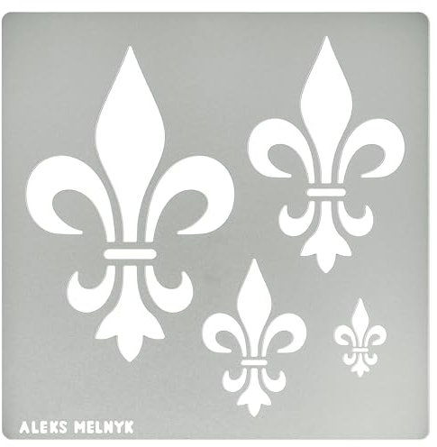Aleks Melnyk No.250 Modello di stencil in metallo, Giglio Fiorentino, Simbolo Fleurs de LYS, Fleur-de-lis francese, fiore di giglio, ornamento, vintage, Normografo per Disegno Tecnico