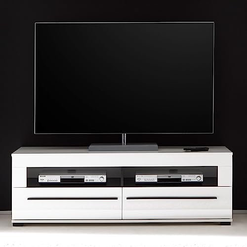 Lomadox TV-Lowboard in Hochglanz weiß HiFi-Rack mit 2 Schüben BxHxT: 140x47x42cm