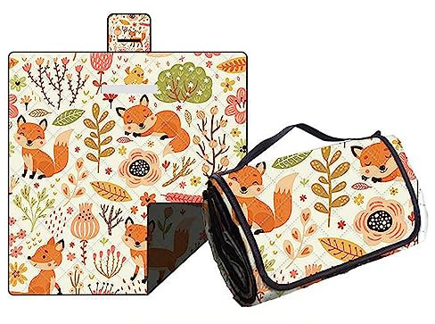 Hayisugal Picknickdecke Sandfrei Stranddecke Wasserdicht Campingdecke Waschbar Strandunterlage Tragbare Picknickdecke Soft für Strand,Picknick,Wandern,Reisen, Cute Fuchs, 200 x 200 cm