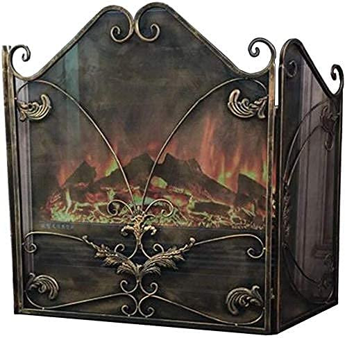 Funkenschutz Extra breiter und stilvoller 3-Fach gefalteter Kaminschutz, Antik-Messing-Finish, Kaminzaun-Funkenschutz für offenes Feuer/Gasherd/Holzofen Decoration
