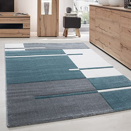 Carpettex Teppich Wohnzimmer Kurzflor 240 x 340 cm Modern Kariert Design Blau - Teppich Schlafzimmer Weich Flauschig Waschbar Küchenteppich - Esszimmer Kinderzimmer Flur Teppich Wohnzimmerteppich