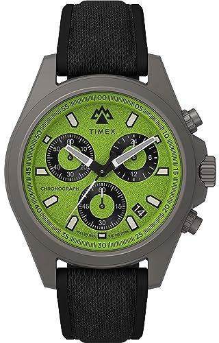 Timex Expedition North Herren-Armbanduhr, 43 mm, schwarzes, zweiteiliges Silikonarmband, grünes Zifferblatt, Titangehäuse TW2V96400