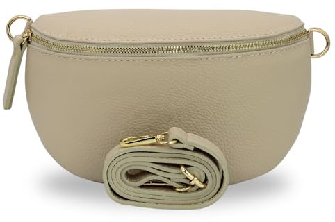 BRISE Bauchtasche Damen Echtes Leder SAHEL Handgemachte Umhängetasche Crossbody Bag Hüfttasche mit Ledergurt Schultertasche Gürteltasche Made in Italy (Beige-Gold 1)