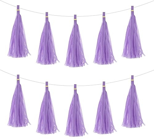 sourcing map 20Stk Hell Lila Quaste Girlande Banner mit Seil Seidenpapier | Quasten Party Quasten Bastel Set, Für Hochzeit Geburtstag Party Deko