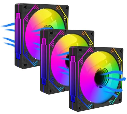 PANO-MOUNTS 120mm ARGB Fan Infinity Mirror Reverse Airflow 5V 3Pin Addressable RGB PWM PC Computer Water Cooler CPU Case Fan 500-1500RPM Black 3-Pack