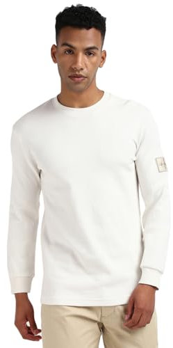 Calvin Klein Jeans Badge Waffle LS TEE L/S Knit Tops Men's, White (Ivory), S