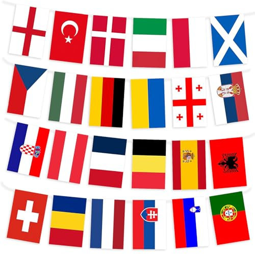 Eurovision Europäische Flagge Wimpelkette,24 Länder Doppelseitige Stoff-Wimpelkette Europäische Flagge Bunting für Eurovision 2025 Song Contest Party Club Bar Garten Straße Deko (2 Stück)