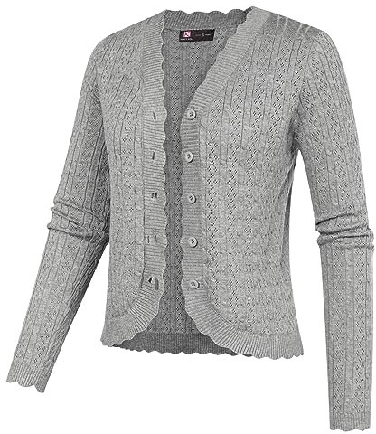 KANCY KOLE Leichte Kurze Strickjacken für Damen Langärm V-Ausschnitt Strickjacke mit Knöpfen Überwurf für Herbst Winter Hellgrau L