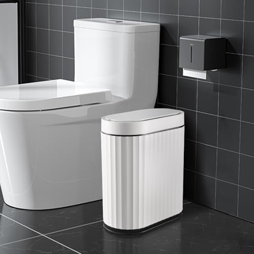 ELPHECO Bote de basura de baño con tapa, cubo de basura pequeño de 2 galones, cubo de basura delgado inteligente de 9 litros, papelera automática impermeable, cubo de basura estrecho de plástico para