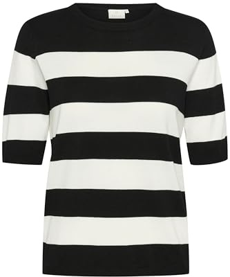 KAFFE Damen Strickpullover KAlizza Damen Strickpullover Kurzarm Streifen Lässig Casual Rundhals Pullover Gestreift Kurzarm