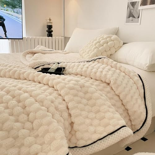 Superweiche Flanell-Fleece-Decke für Schlafzimmer und Couch, gemütliche Überwurfdecke für Reisen, Kinder, Weiß, 150 x 200 cm