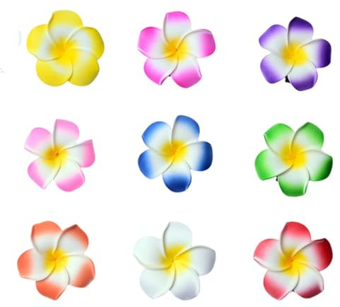 SIRLOMU 9 Piezas Pinzas para el Pelo con Flores, Pinzas de Plumeria, Pinzas de Flores Tropicales Bohemias, Vacaciones para Mujeres, Fiesta en la Playa, Clips de Flores Artificiales