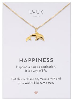 LUUK LIFESTYLE Filigrane Halskette mit Anhänger aus wasserfestem Edelstahl, Geschenk für Frauen, modernes Schmuck Design, Delfin, Gold
