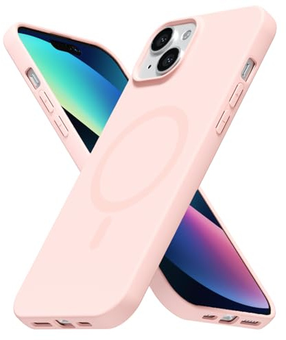 LoeoeL for iPhone 13 Mini/ 12 Mini Case Silicone Mag Safe, Compatible with Magsafe Ultra Slim Thin Magnetic Phone Case for Women Girls, Soft Rubber Gel Matte Solid Color Minimalist Cover, Light Pink
