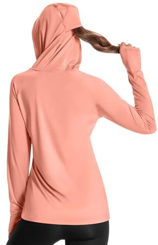 Sweat à capuche de protection solaire UPF 50+ pour femme - Manches longues - Séchage rapide - Protection UV - Vêtements d'extérieur avec trou pour le pouce caché et trou de prêle, rose, XL