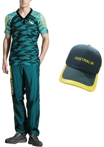 Halloween Kostüm Australian Break Suit 2024 Mode Trainingsanzug Herren Damen Sportanzug Streetwear Sportswear Outfit T-Shirt Hosen Hut Set Black Friday Angebote(A04 Green,S)