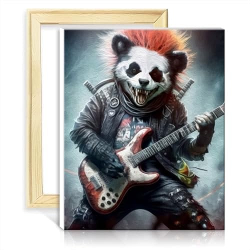 TANGFEIY Kit de peinture par numéros avec pinceaux, panda hip hop, peinture pour adultes débutants avec 3 pinceaux et peintures acryliques, tableau d'amoureux des graffitis avec cadre (40x50cm)