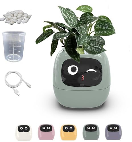 Plantagotchi Pot De Plante Intelligent, Pots De Fleurs léger, Jardinière À Affichage LED De Culture Automatique, Robot De Jardinière Intelligent, Conseils Sur L'entretien Des Plantes Avec Émoticônes