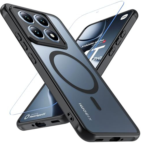 BESINPO Hülle für Xiaomi 14T Pro Kompatibel mit Magsafe mit Panzer Schutz Glas, Stoßfest Magnetisch Handyhülle Xiaomi 14T Pro Case Rückseite Translucent Matt Cover Dünn Schutzhülle (Schwarz)