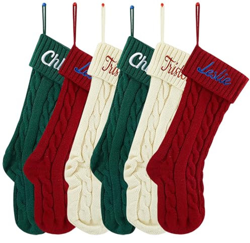 GMDLSK Weihnachtsstrumpf Personalisiert mit Namen, 18” Großer Gestrickte Weihnachtsstrümpfe, Christmas Stockings für Kamin Feiertags Familienparty Dekoration, Personalisiert Nikolausstrumpf