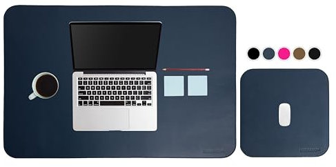 Schreibtischunterlage aus Echtem Leder - 2-teiliges Set XXL Mit Mauspad, Tastatur- und Mausunterlage, PC, Made in Italy (Blau)