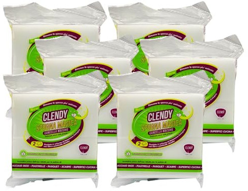 Spugna Magica, Cancella Macchie. Rimuove Lo Sporco Più Ostinato, Efficace Solo Con Acqua. Prodotto In Schiuma Di Melammina Ecologica Con Fibre e Particelle Ultrafini (6 Confezioni)