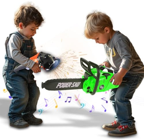 xwin sportseries Kids Chainsaw and Angle Grinder Playset, Realistic DIY Toy Tools with Rotating Action, Sound Effects, and Safe Pretend Play for Ages 3 and Up