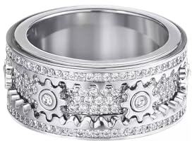 COBQB Handmade Anxiety Ring, Men's Women Engagement Rings, Fidget Rings for Women Mens, W-12 Anxiety Stress Relieving Band Rings Couples Rotating Mechanical Gear Ring (White Gold, X)