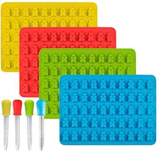 Binnan 4pcs Moule à Bonbons Oursons, Moule Silicone Bonbon, Moule Ourson Silicone, Moule Bonbon Anti-Adhésif de Qualité Alimentaire pour Faire Chocolat Glaçons Biscuits Bonbons