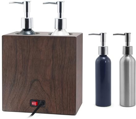 Elitzia Walnut Wood Massage Oil Warmer Independent Dual-Bottle Heating Control with 4 Massage Oil Pump Bottles Lotion Warmer Dispenser Heated 122-140°F Suitable for Salon Spa ETOH02