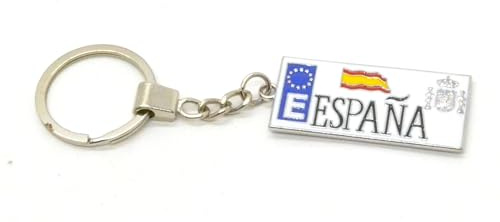 wonderful Spain Keyring with Spanish Flag and EU Symbol, License Plate Design, silver, S