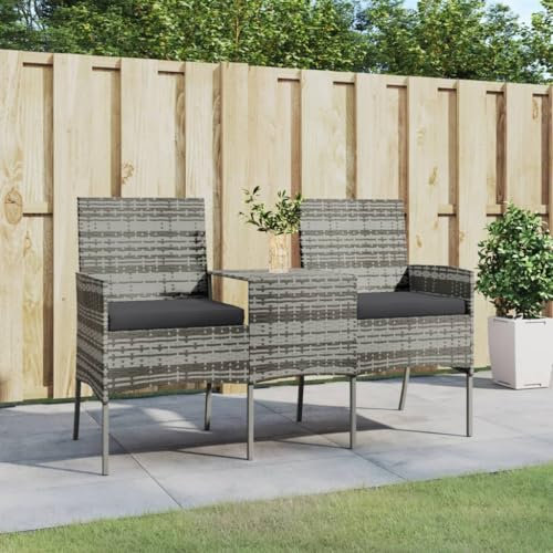 Myheimly 2-Sitzer-Gartensofa mit Teetisch Poly Rattan Anthrazit