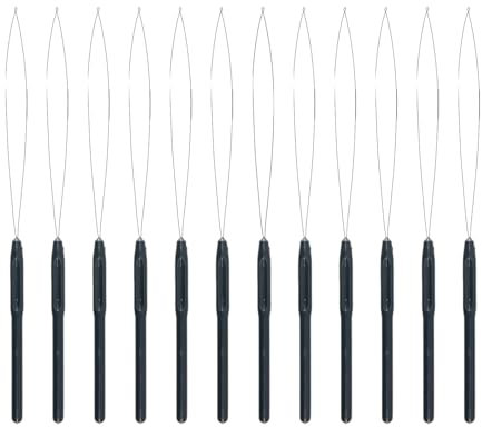 12 Pcs Nano Bead Tool, Tools for Nano Rings, Hair Extension Loop Threader, Nano Bead Threader, Tools for Hair Extensions or Feather Extensions
