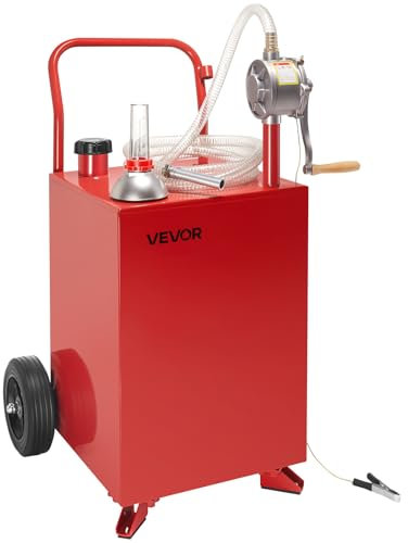 VEVOR Tanque de Combustible, Tanque Portátil 90,92 L con Bomba de Transferencia Manual, 2 Ruedas y 3 m Manguera Contenedor de Gasolina y Diésel para Autos, Cortadoras de Césped, Botes y Más, Rojo
