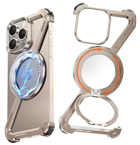 NIFBANG Z Case for iPhone 16 Pro Max Phone Case,Frameless Metal with Magsafe Ring,360°Rotating Magnetic Kickstand Protective Cover,Slim Shockproof Bumper Cases for i Phone 16 Pro Max(Desert Titanium)