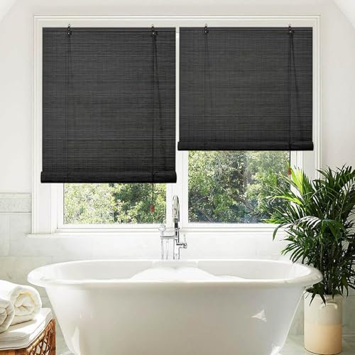 80% Blackout Rollo Bambus Schwarze Raffrollo Bambusrollo Sichtschutz Sonnenschutz Thermo Rollos&Jalousien Outdoor Terrasse Garten Bambusvorhang 80 100 140 150 160cm Einfach Aufzuhängen(W50xH100cm)