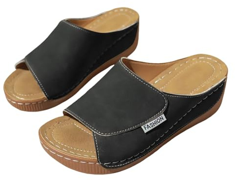 Zapatillas de estar por casa con tacón de cuña sandalias de cuña con suave moda romano zapatos elegantes para mujer verano sandalias cómodas peeptoe mocasines transpirables ahuecados zapatos de