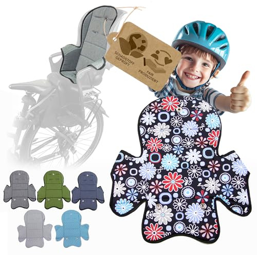 Ersatzbezug kompatibel mit Römer Jockey Kinderfahrradsitz Mod5 | Weiches Ersatzpolster, Sitzbezug, Waschbar bei 30°C (marine rote Blumen)