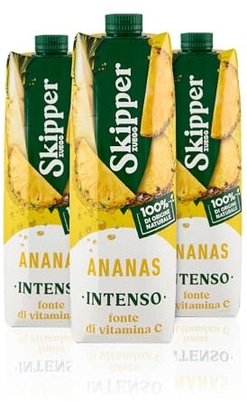Zuegg Skipper Succo di Frutta Gusto Ananas, Bevanda a Base di Succo di Ananas, Fonte di Vitamina C, Contenuto di Frutta 40% - Senza Glutine, 100% Ingredienti di Origine Naturale (3x1L)