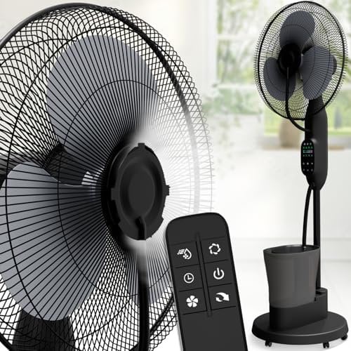aktimeo NEU Ventilator mit Wasserkühlung, Standventilator sehr leise mit Fernbedienung, Luftkühler mit Timer-Funktion, Drei Geschwindigkeiten, Schwenk- und Neigefunktion, schwarz