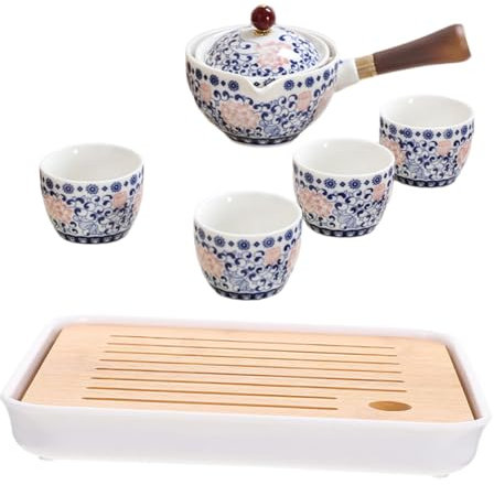 Mobestech 1 Juego Portátil de Cerámica con Bolsa de Viaje Set de Tetera y Tazas Kit de Infusión de Chino para Exteriores y Oficina