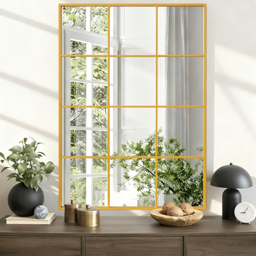WDSHIYI Specchio in metallo dorato, specchio rettangolare da parete oro specchio arte moderna specchi per soggiorno camera da letto camino 50 x 71 cm decorazione