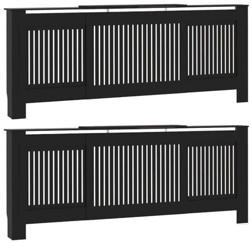 vidaXL Radiator Cover 2 pcs Black 205x20.5x81.5cm Engineered Wood, Stylish, Modern Radiator Cover, Rectangular Engineered Wood, Glossy Finish, Functional Decor, Contemporary Home Accessory