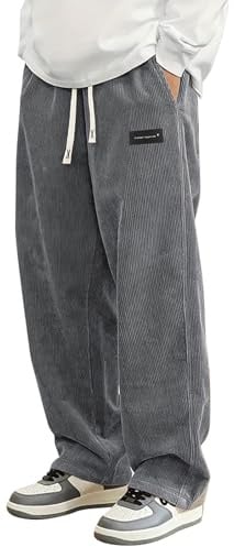 PADOLA Pantalon Velours Côtelé Homme Baggy Taille Elastique Pantalons Cargo avec Poches Décontracté Tricoté Pantalon de Travail Jambes Larges Ample Y2K Pantalons Jogging Sport