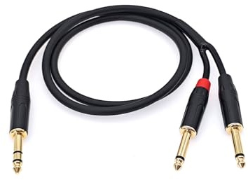 JZK 1M TRS 6.35mm vers double prise mono TS jack stéréo répartiteur en Y audio câble, plaqué or, câble guitare mâle vers mâle 6.35 mm pour table mixage, amplificateur et rallonge pour casque