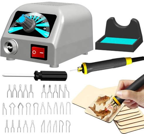 Brandmalstation, Brandmalerei Set Bastelset, Holzverbrennungsset, Pyrographie-Holzverbrennungswerkzeug-Set, Brennkolben 25W mit 30tlg Lötspitzen, Einstellbare Temperatur 200℃ - 800 ℃ Brennkolben