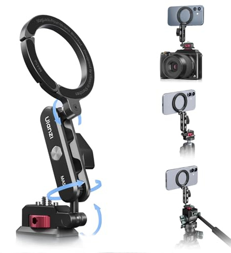 ULANZI Aluminum Magnetic Phone Tripod Mount for Magsafe, MA56 Camera Phone Mount Compatible with iPhone 17/16/15/14/13 Serie, Adjustable Phone Holder Adapter for Camera Monitoring, Tripods, Stabilizer